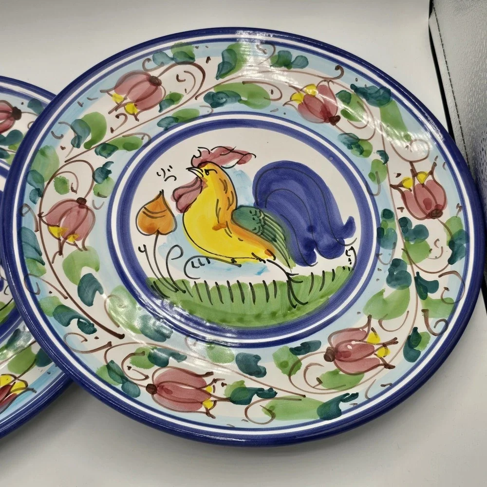 2 Vietri Rooster Dinner Plate Italy 10.75